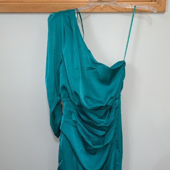 VICI Satin Teal One Shoulder MIDI Dress - Picture 10 of 13